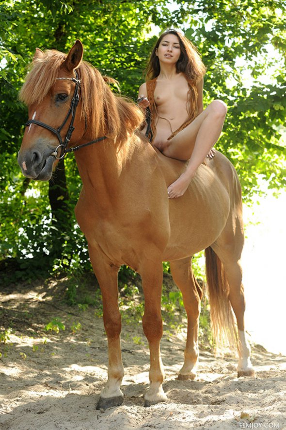 Красивая эротика на природе - голая девушка на лошади